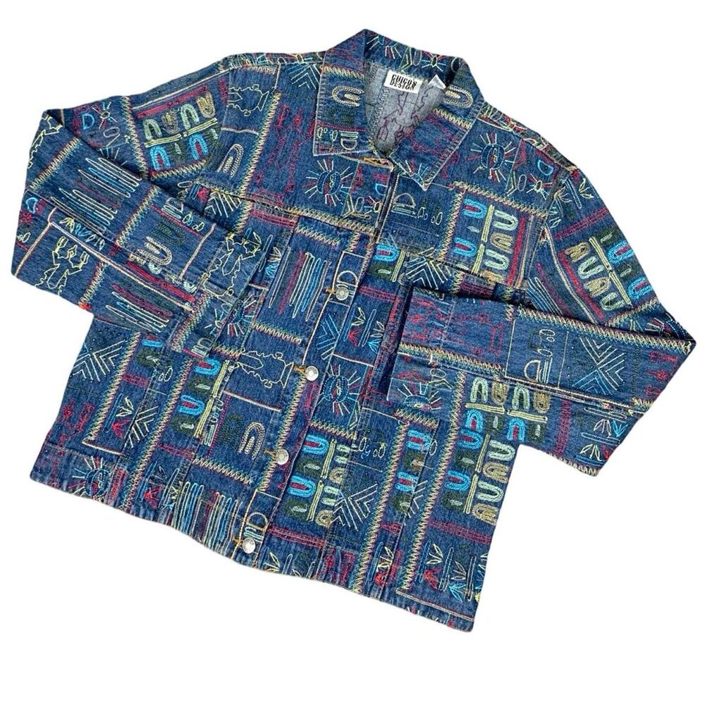 Vintage 90s Western Mojave Style Embroidered Denim Button Up